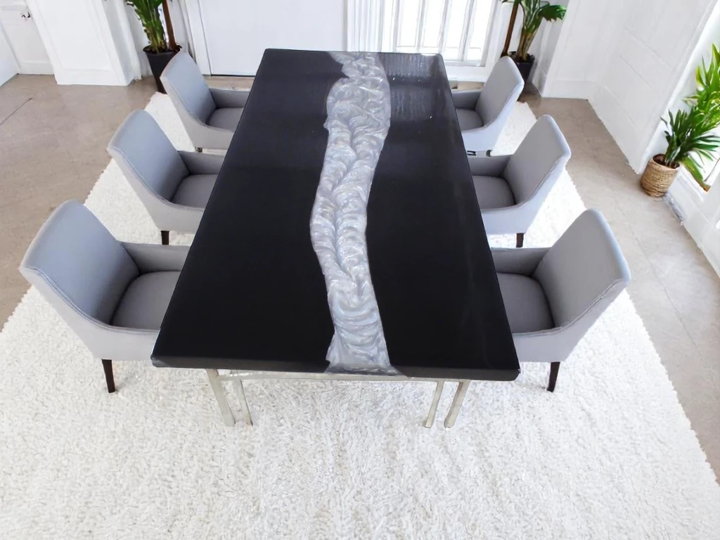 Metallic Custom Wood Epoxy Coffee Table Handmade Design 